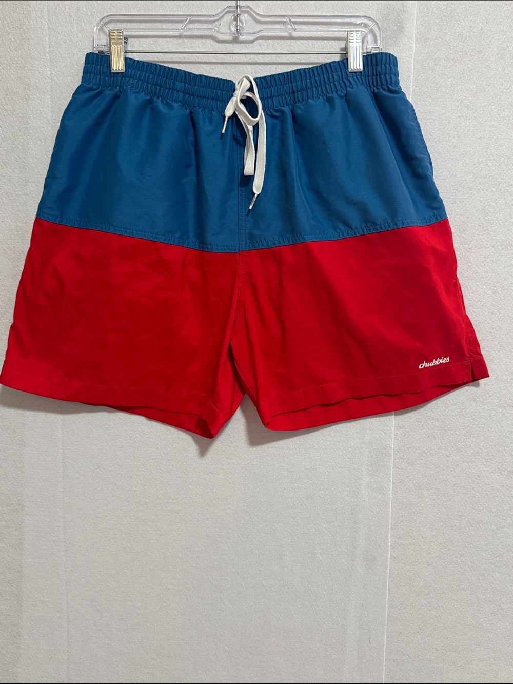 chubbies Two-Tone Blue and Red Swim Trunks